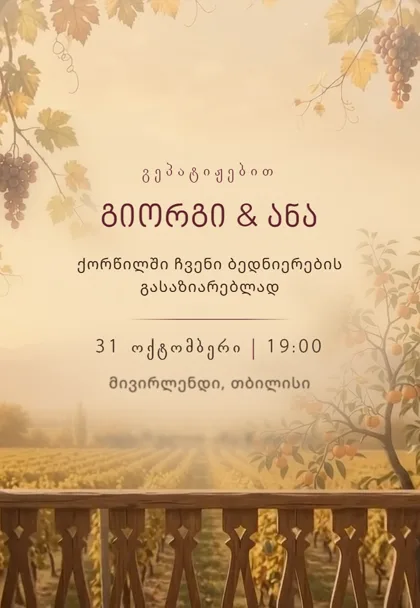 ქორწილის მოსაწვევი — დიზაინი „რთველი“